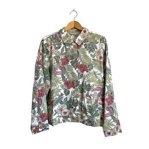Christopher & Banks lightweight linen jacket buttons collar tropical shacket Lrg